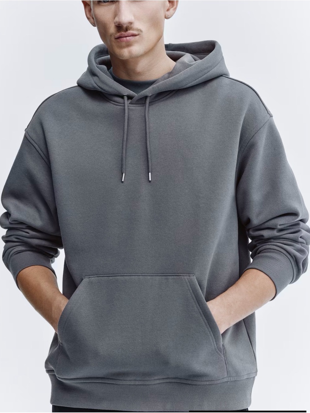 H&M Men's Gray Oversized Pullover Hoodie
